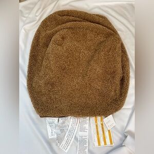 Pottery barn brown cozy Teddy faux fur pouf cover 17" 18" NWT